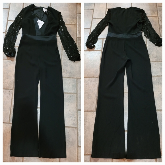 Galvan London Womens Infinity Embellished Mixed Media Black Jumpsuit - Picture 7 of 16